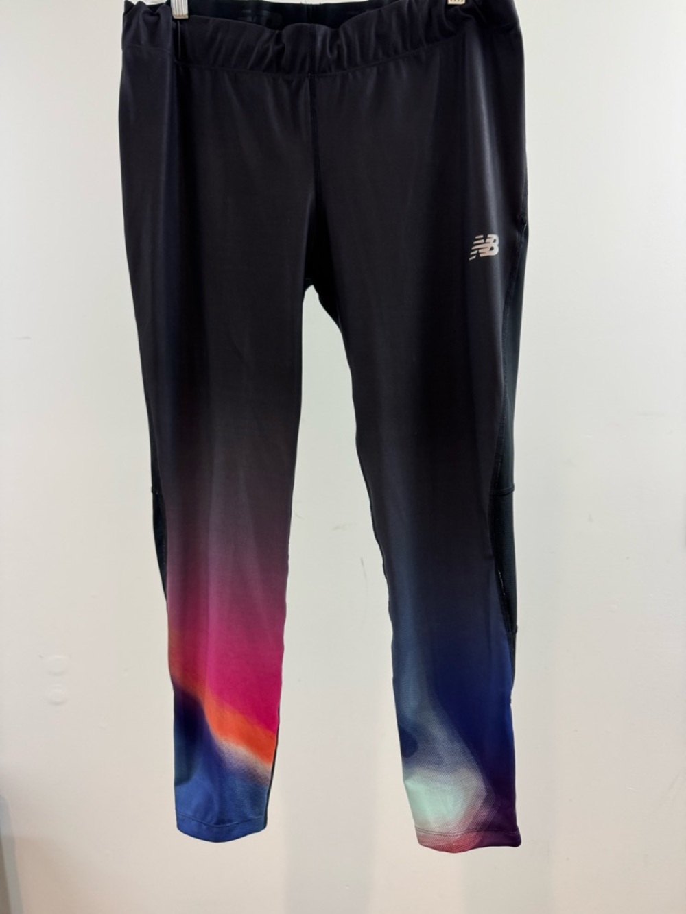 New Balance Black Leggings with Pink, Orange and Blue Gradient Hem